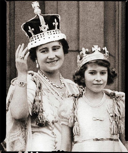 The Queen and Princess Elizabeth after the coronation of George VI, 1937