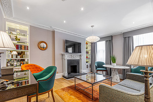 The sitting area of a suite at Flemings Mayfair Hotel