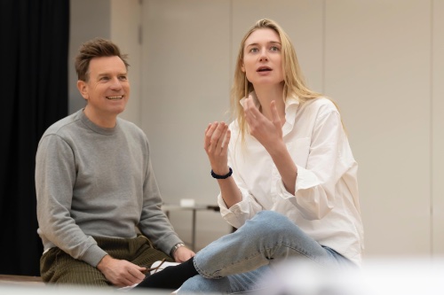 Elizabeth Debicki and Ewan McGregor in rehearsals for the West End play "My Master Builder"