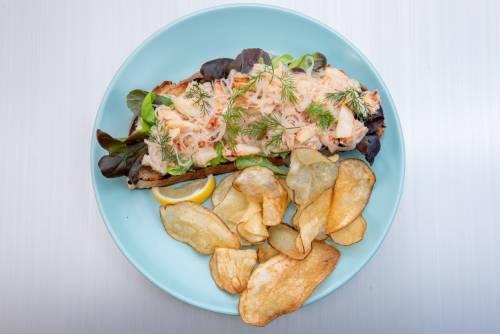 Jonah crab toast with potato chips at Golfstrømmen [Golfstrømmen: Kat Ambrose]