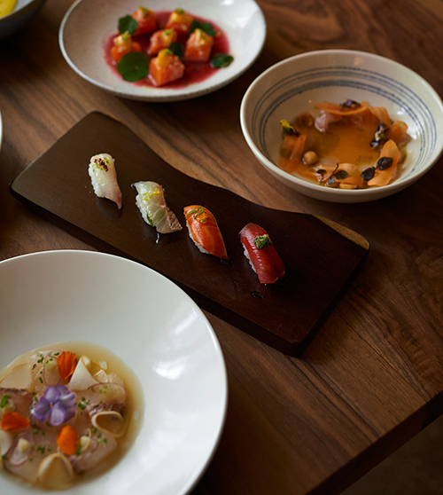 Masu pom, hirame crudo, nigiri and madai crudo at Uchi